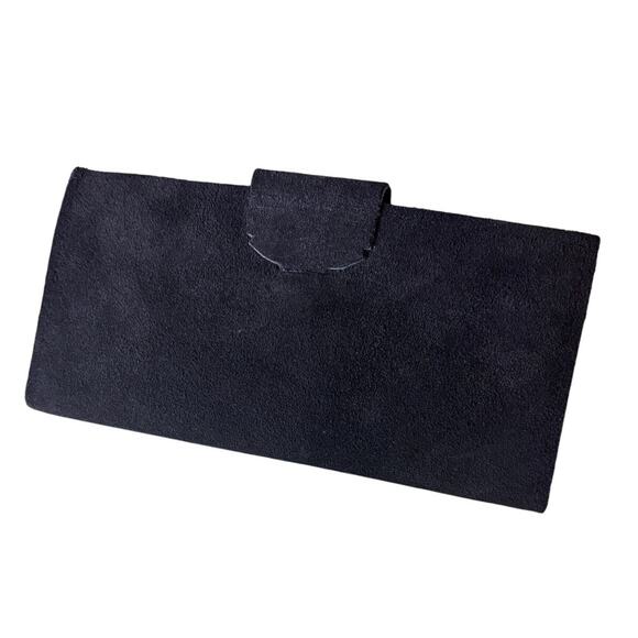 Vintage Black Suede Checkbook Cover — Gold “GG” Logo, Snap Closure - Picture 4 of 12